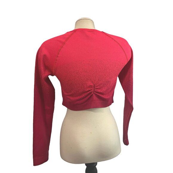 Gymshark NWOT Red Cropped Active Shirt Sz XL Fuschia Red Ruched Back Long Sleeve - Picture 9 of 10